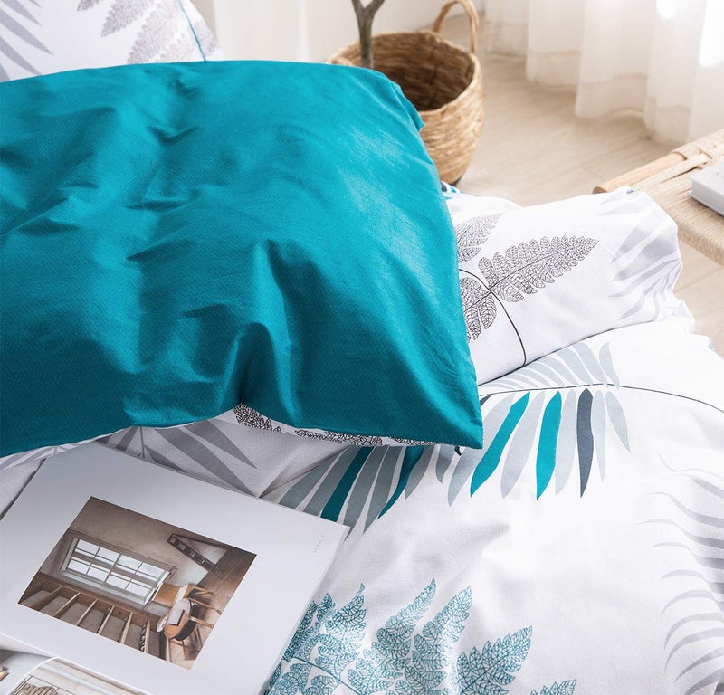 SLEEPBELLA Comforter King Size, 600 Thread Count Cotton Blue Floral with Khaki & Grey Leaves Pattern White Reversible Comforter Set,Down Alternative Bedding Set 3Pcs(King, Blue Botanical) - Image 5